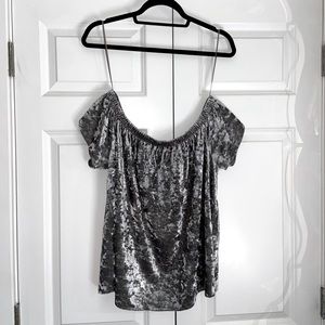 Grey Velvet Off-the-Shoulder Top